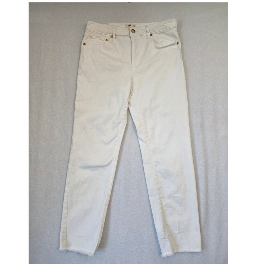 OAT New York High Rise Straight Leg Jeans 10/30 White Raw Hem Stretch Minimalist